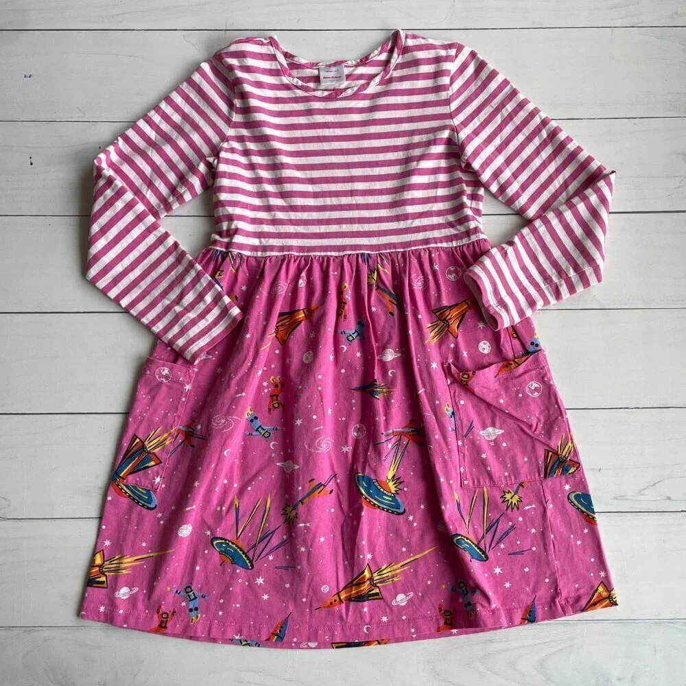 Hanna Andersson 100% Cotton Girl's Rocket Ship Space Dress‎ - Size 10